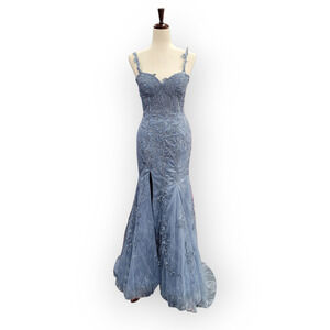 Elegant Blue Lace Maxi Dress